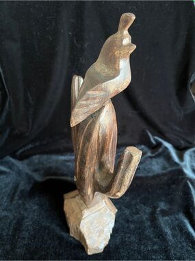Ironwood Quail On A Cactus wood carved Sculpture 13”